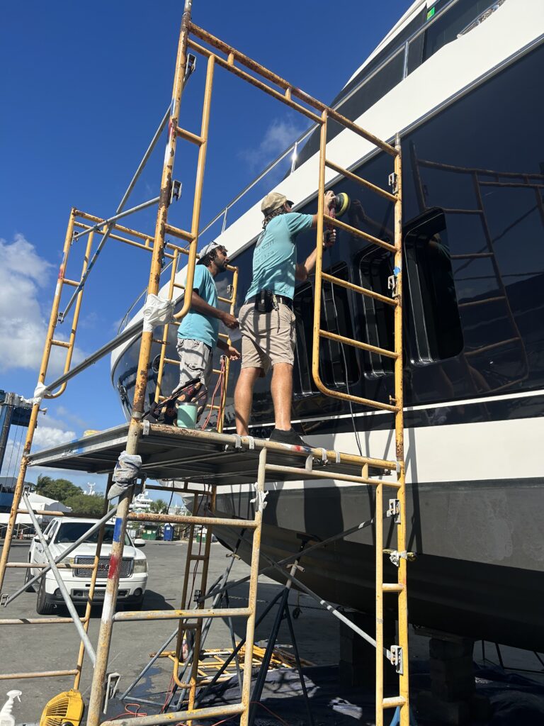 Yacht topsides after a full detail by Global Yacht Detailing