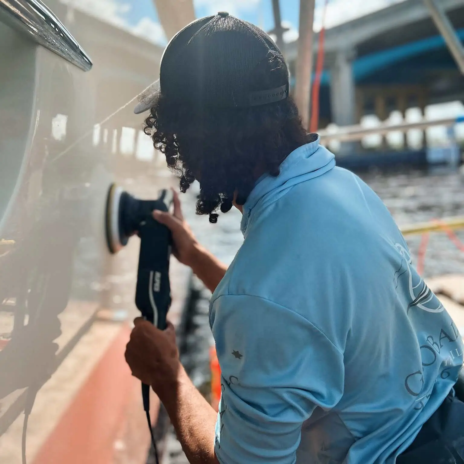 Ceramic coated yacht hull gleaming after detailing in Fort Lauderdale