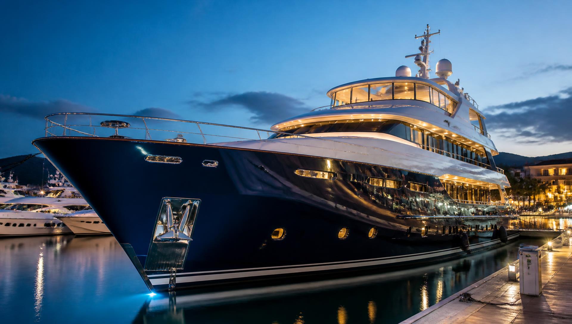 Motor yacht anchored in clear turquoise water